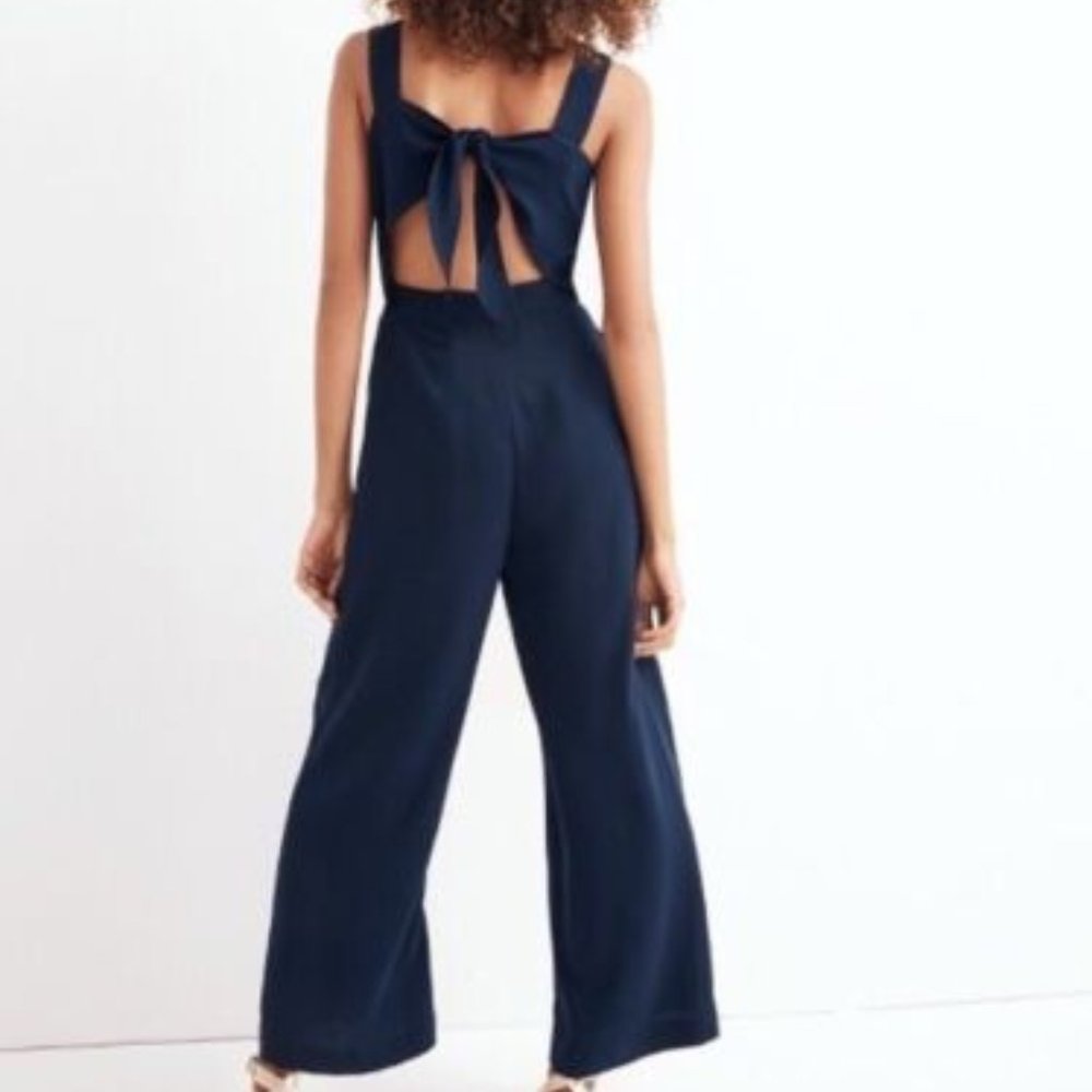 Madewell Apron Bow-Back Jumpsuit BLACK Lightweight Jumpsuit Romper Tie Back 12